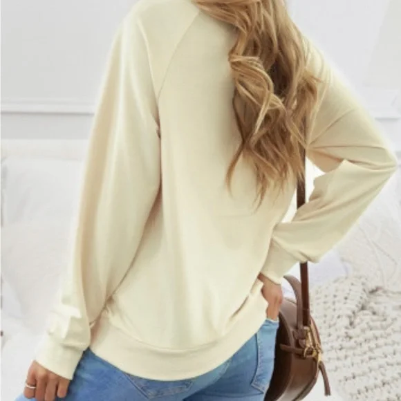 Beige Crew Neck Raglan Sleeve Sweatshirt - Picture 6 of 11